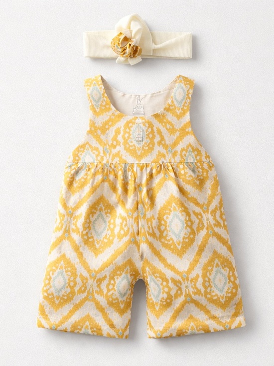 Rachel Zoe Other - Rachel Zoe baby mustard cream aqua jumpsuit with headband size 3-6 months NWT